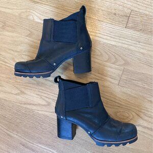 Sorel Addington Chelsea Heeled Black Leather Boots Size 6.5
